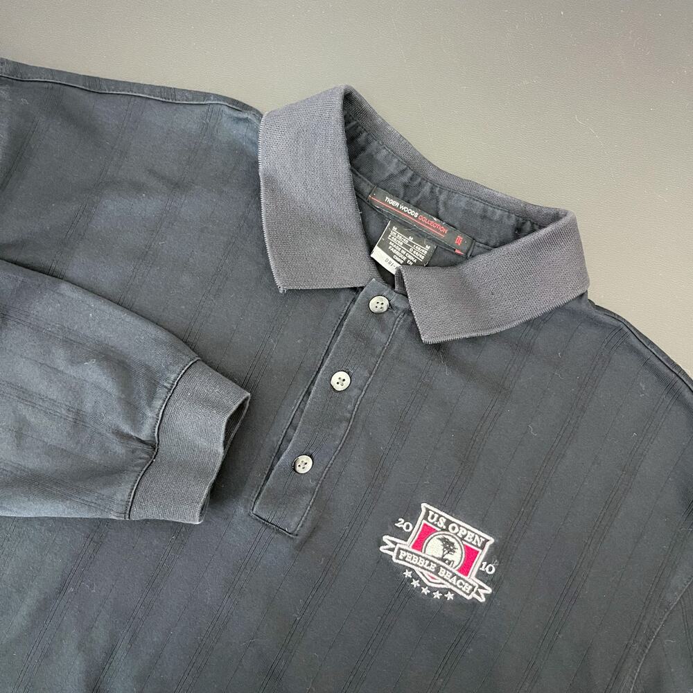 Nike Tiger Woods 2010 US Open Polo Shirt Mens Medium Black Dri-FIT Drop Needle